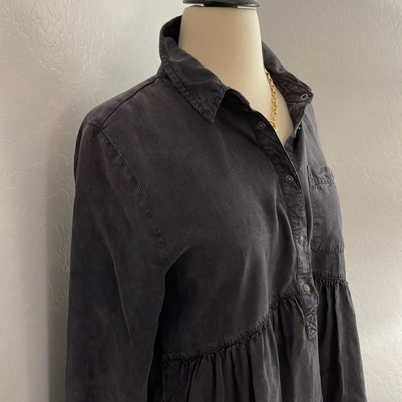 Zara woman premium denim black high low soft ladies 3/4 snap button down top - Picture 7 of 12